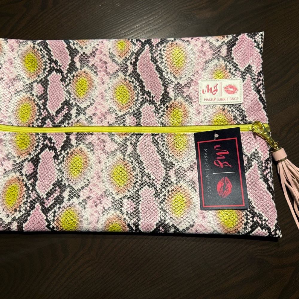 Pink and Yellow Snakeskin Cosmetic Bag